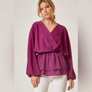 Andree by Unit Plum Purple Peplum Wrap Blouse.  Size Small